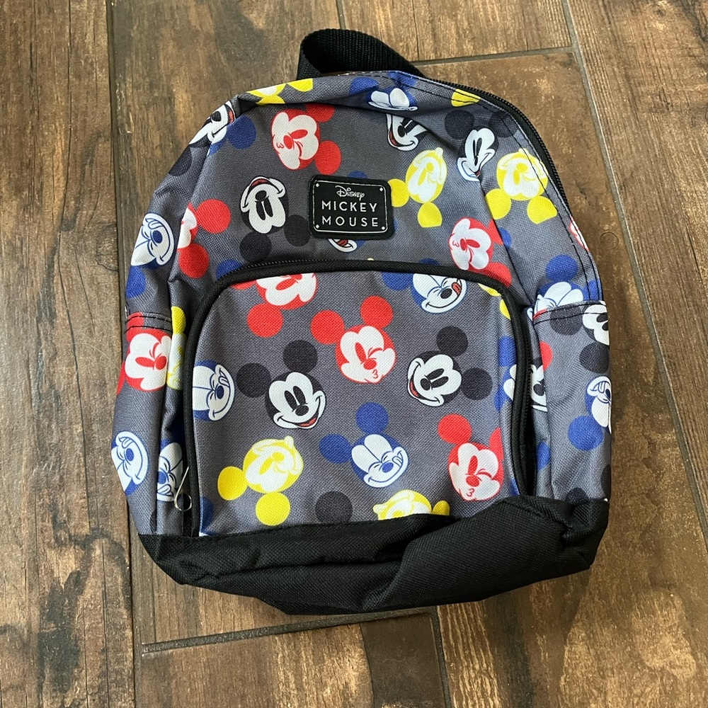 Disney Mickey Mouse Gray Backpack with Red and Yellow Accents